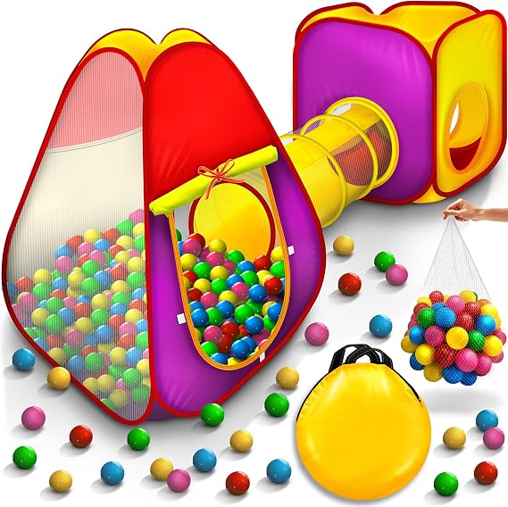 Kiduku 3-Piece Baby Ball Pit with 200 Balls + Crawling Tunnel + Bag