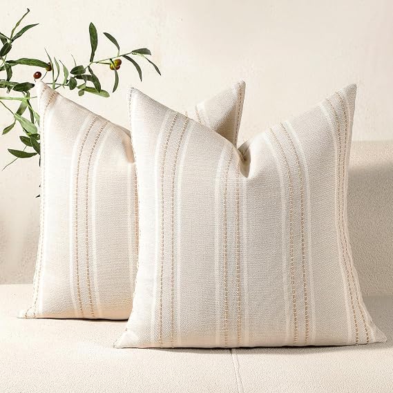 Hckot Decorative Khaki Pillow Covers 18x18 Striped Throw Pillows