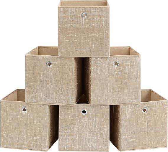 SONGMICS Storage Boxes, Set of 6, Foldable, 30 x 30 x 30 cm