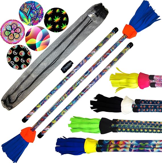Flower Stick Set - Art-Deco (5 Designs) + Silicone Matching Wooden Hand Sticks! Pro Flower Sticks for Kids &amp; Adults! (Ying Yan)