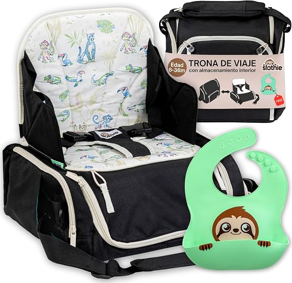 Slothie Portable Baby High Chair - Portable Travel High Chair for Eating, Foldable Booster Seat with Storage, Includes Hanger Stroller and Silicone Bib