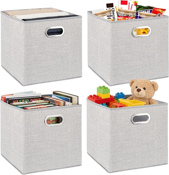 4 Pack Foldable Storage Boxes, 20L Non-Woven Fabric Storage Cubes with Handles, Collapsible Storage Cube Basket Organiser Bins Containers for Toys, Books, Closet, Home, Office