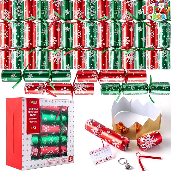 Joyin スナップなし クリスマスパーティーテーブル記念品 クリスマスレッド&グリーン スナップなし スノーフレークパーティー記念品 クリスマスストッキング詰め物 パーティー用品装飾 ホリデー新年 大人 子供向けギフト 18個パック