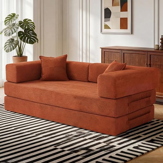 160cm Double Boneless Couch Sofa Bed for Living Room Orange