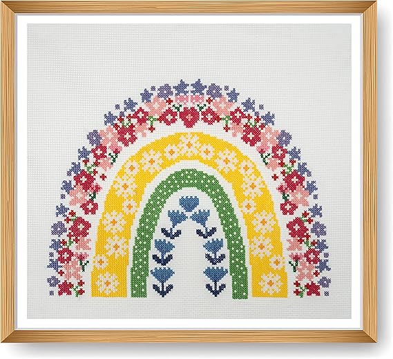 Trimits Large Cross Stitch Kits - Counted Embroidery Needlework for Adults Beginners Kids, Christmas Gifts Wall Art (Frame Not Included), 11 Count, Rainbow