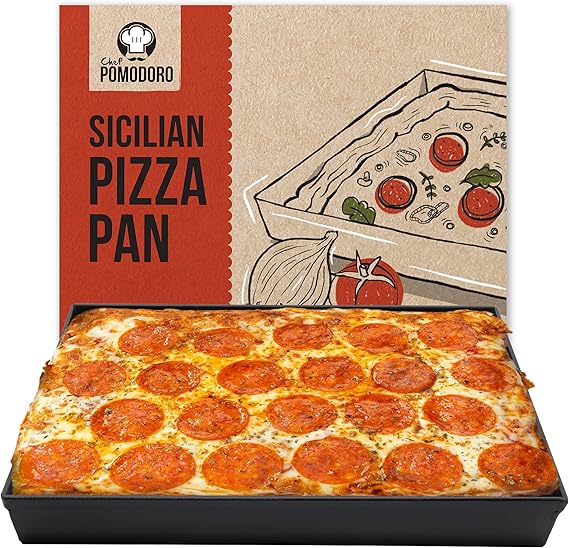 Chef Pomodoro Sicilian Deep Dish Square Pizza Pan, 13.2 x 13.2 x 1.5 in | Non-Stick Aluminum, Pre-Seasoned for Focaccia Crust and Dough Bakeware