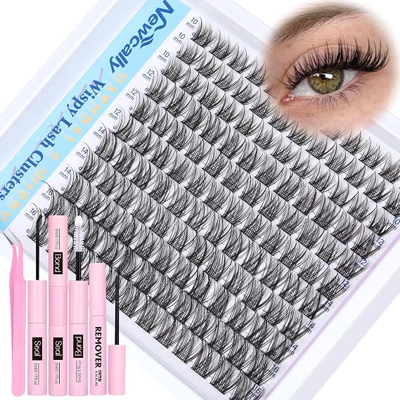 Wispy Lash Clusters Kit DIY Lash Extension Kit Natural Look C Curl Cluster Eyelash Extension Kit Volume 10-16MM Individual Eyelashes Kit with Lash Remover by Newcally