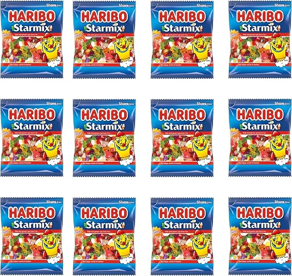 HARIBO Starmix Gummy Candy with Real Fruit Juice, Iconic Fruit & Cola Gummy Sweets Loved by All Ages, 140g (Pack of 12)