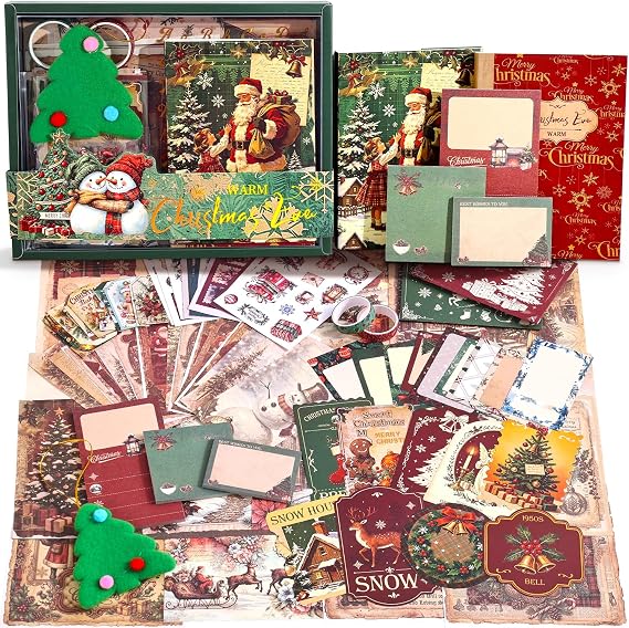 クリスマススクラップブッキング用品キット、Xmas Aestheticスクラップブックキット 弾丸ジャンクジャーナル、冬のDIYジャーナリング用品 サンタ、雪だるま、クリスマスツリー、ティーンの女の子と女性へのユニークなホリデーギフト