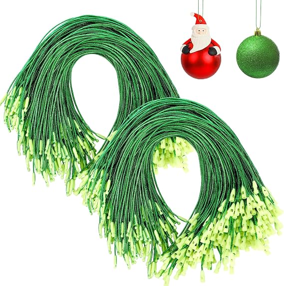 JUNEBRUSHS 600Pcs Christmas Ornament Hooks, Ornament Hangers with Snap Ornament String for Christmas Tree Holiday Party Hanging Decorations Ropes Easy and Fast Locking (Green)