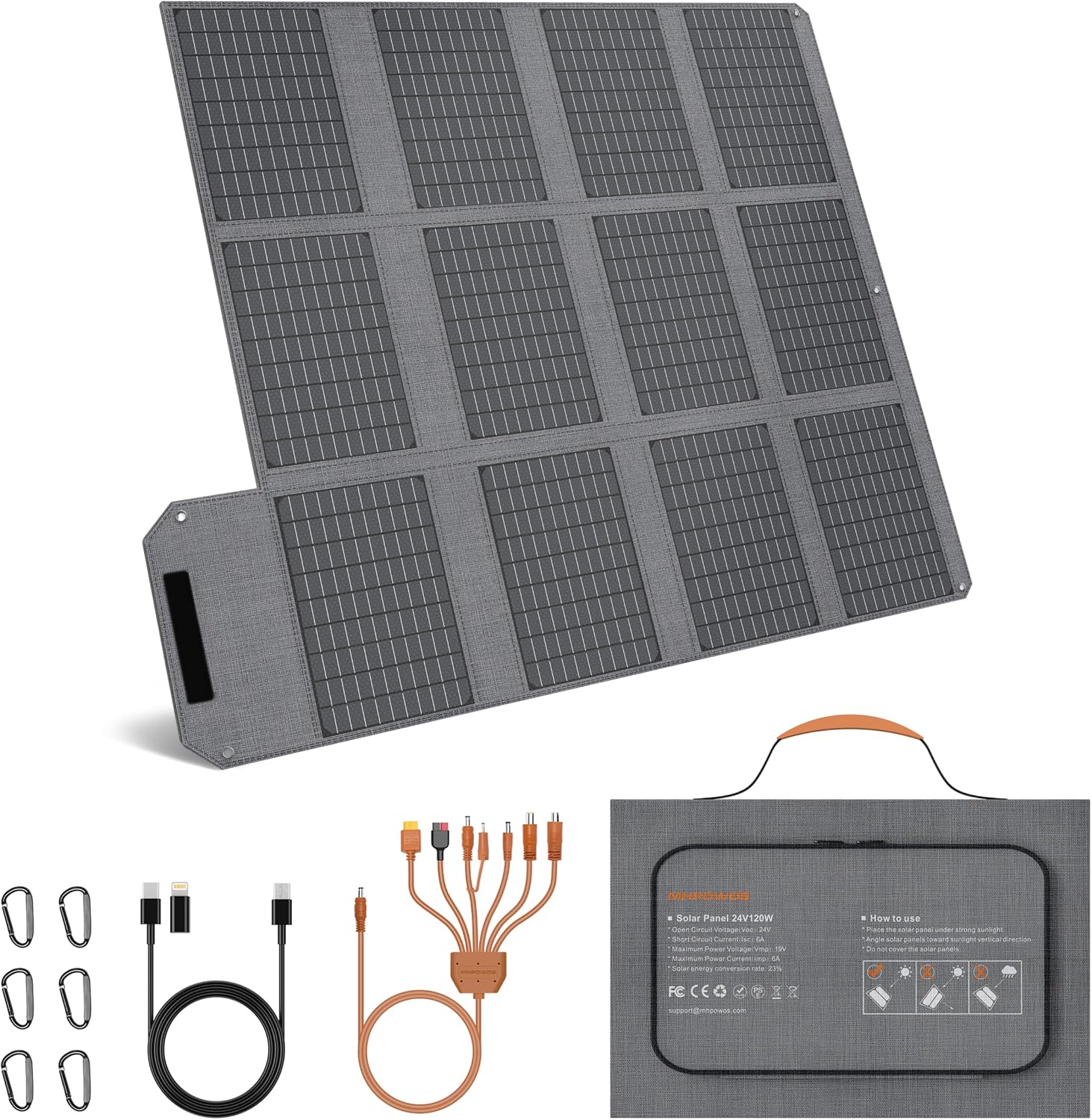 120W Foldable Solar Panel, 23% High-Efficiency Portable Charger with USB-C2xUSB-ADC Outputs, ETFE Monocrystalline IP65 Waterproof for RV Power Stations Camping Off-Grid Living Backpacking