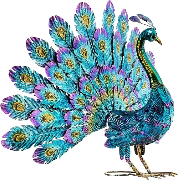 Alpine Corporation JUM232 Metal Tavus Kuşu Bahçe Heykeli, 81x30x58 cm, Çok Renkli