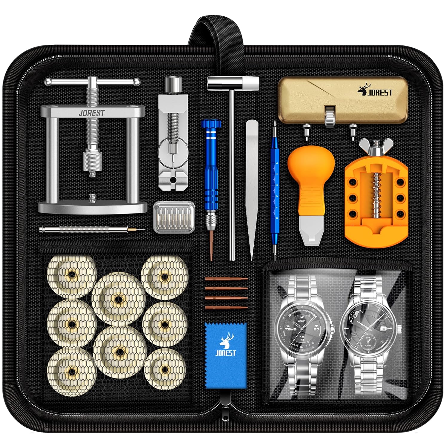 JOREST Watch Repair Kit  Watch Press Tool, Battery Replacement, Strap Adjustment, Wrench Opening Back Cover, Case OpenerCloser, Link Remover Sizing Bracelet, Screwdriver Band Pin Removal, Spring Bar