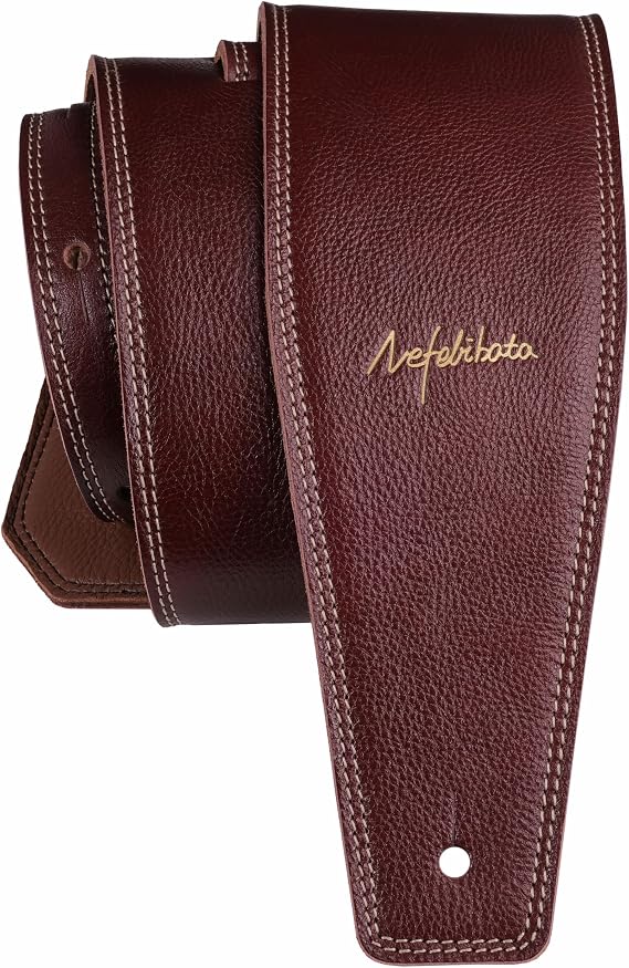 Nefelibata 3.8 Wide Full Grain Leather Guitar Strap with Foam Padding for Bass Electric and Acoustic Guitars