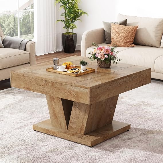 Tribesigns Square Coffee Table, Wood Center Table for Living Room, 31.5" Modern Cocktail Tea Accent Table, Light Brown