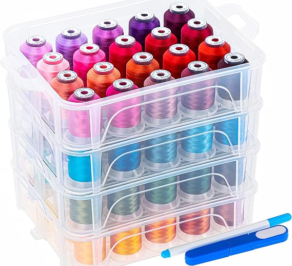 New brothread 80 Spools 500m Machine Embroidery Thread with Clear Plastic Storage Box - Colours Compatible with Janome and Robison-Anton Colours