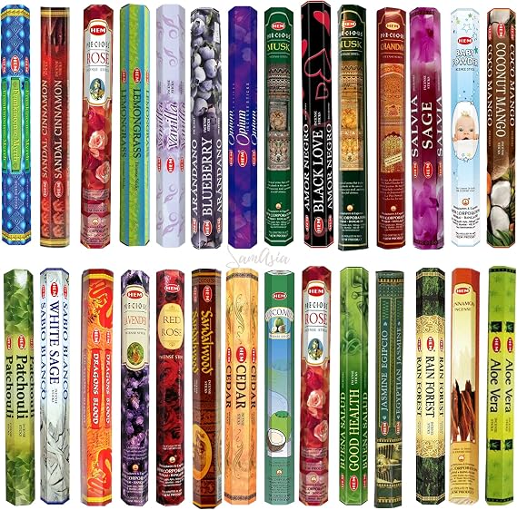 HEM Incense Sticks - 24 unique and premium flavours with SAMASIA incense holder for Aromatherapy, Incense Spa, Yoga, Meditation, Healing, Spirituality and Relaxation…