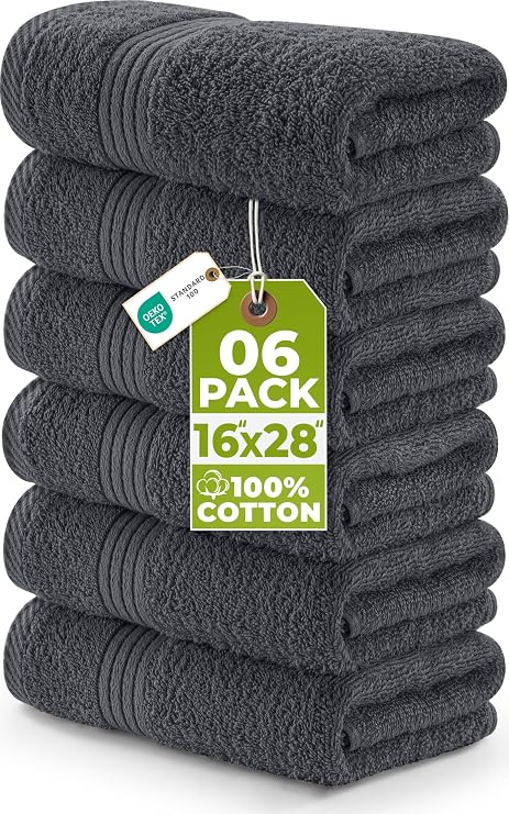 Utopia Towels Premium Hand Towels Set of 6 - 40 x 71 cm, 100% Ring Spun Cotton, Lightweight and Highly Absorbent for Bathroom, Travel, Camping, Hotel & SPA, Grey
