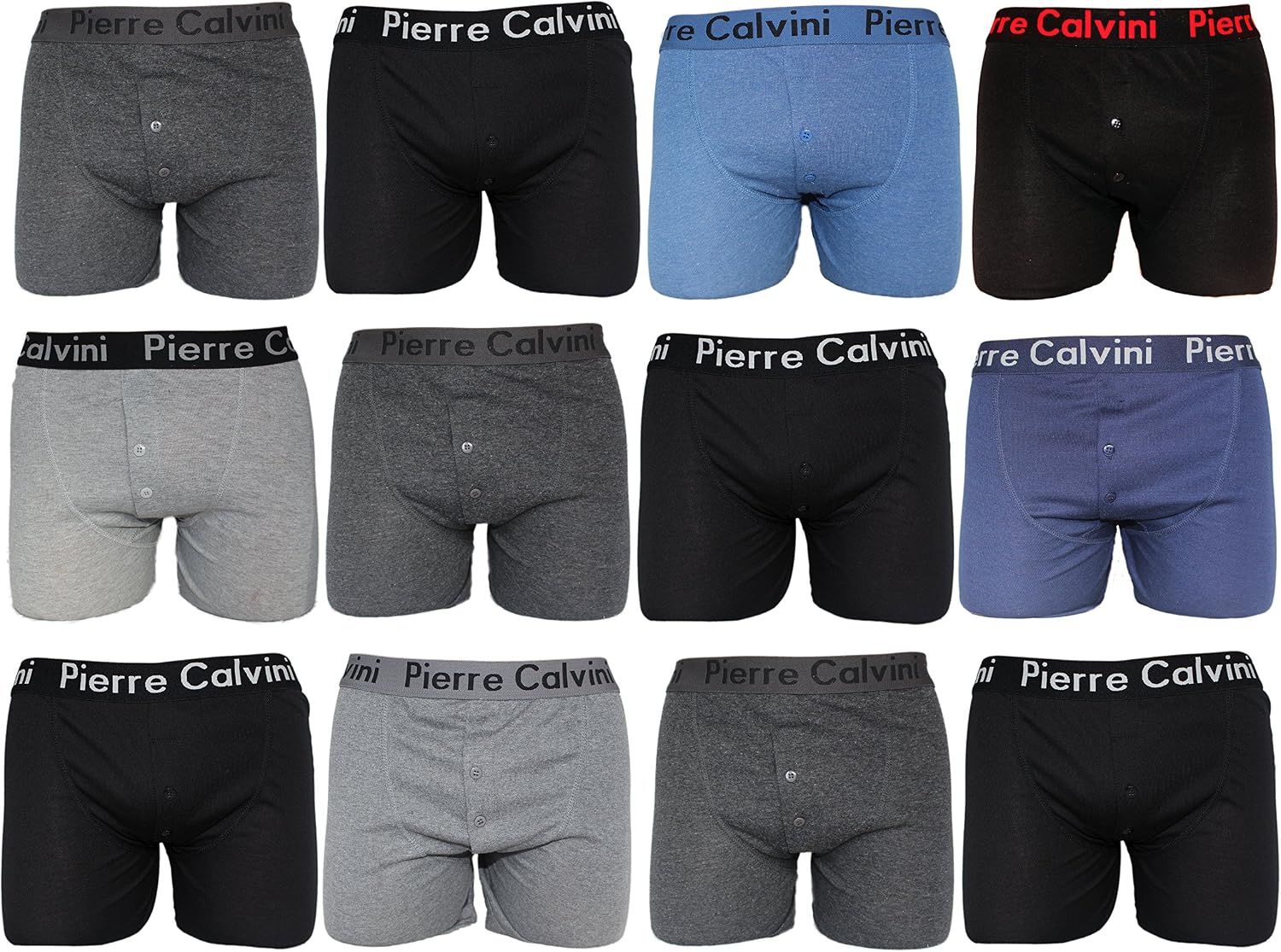Pierre Calvini Mens Button Fly Boxer Shorts (6/12-Pack) – Anti-Chafe Fitted Mens Boxers - Soft, Breathable & Comfortable Multipack Underwear Suitable For Any Occasion