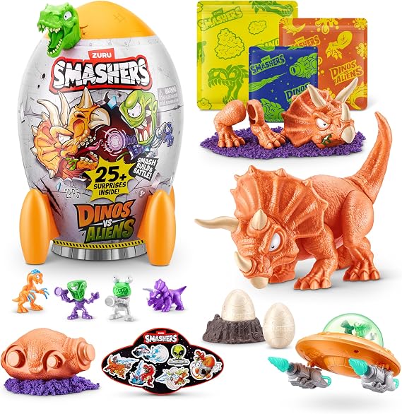 Smashers Dino vs Aliens (T-REX) Medium by ZURU, Mystery Unboxing Smashable Egg Toy and Dinosaur Action Figures with over 20 Surprises for Boys