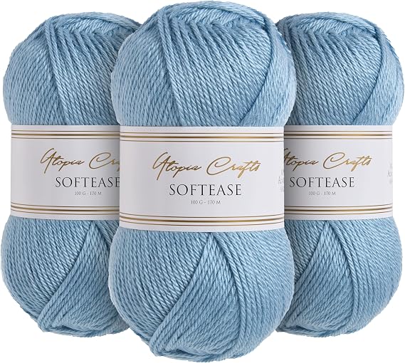Utopia Crafts Softease Knitting and Crochet Yarn 3X 100g (Misty Blue)