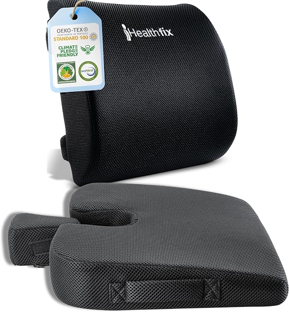 Healthfix Ergonomic Wedge Cushion & Lumbar Cushion - Ideal for Office & Home Office Improves Sitting Posture Relieves Sitting Pain & Increases Comfort