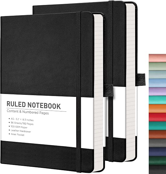 RETTACY A5 Notebook, Lined Journal 2-Pack, Hardcover Notepad, 384 Pages