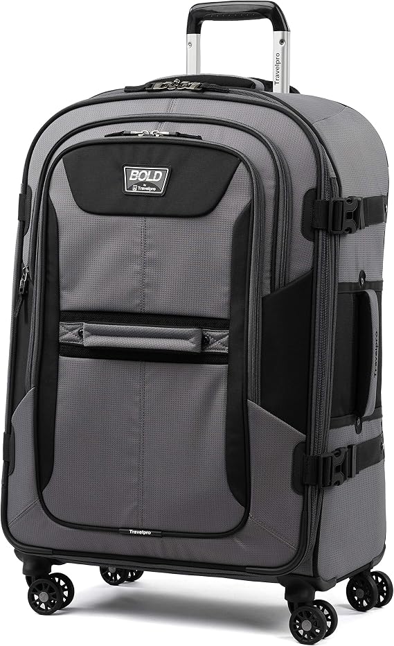 Travelpro Bold-Softside Expandable Luggage with Spinner Wheels, Grey/Black, Checked-Medium 26-Inch, Bold - Softside Expandable Luggage with Spinner Wheels