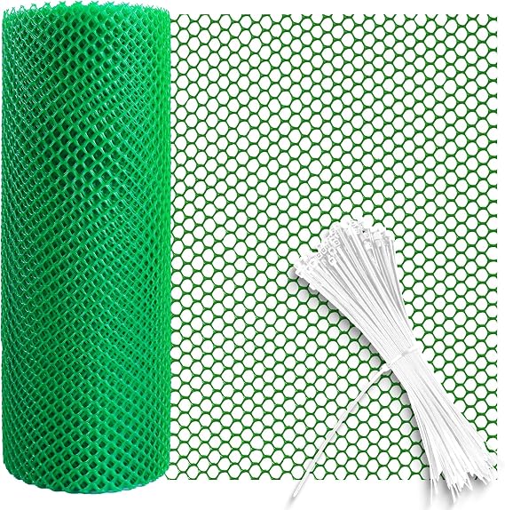 Plastic Chicken Wire Mesh Roll 3m Plastic Mesh Fencing Poultry Breeding Netting Garden Balcony Fence Mesh for Home Décor and Gardening, Temporary Fencing for Yard (40cm x 3m, Green)