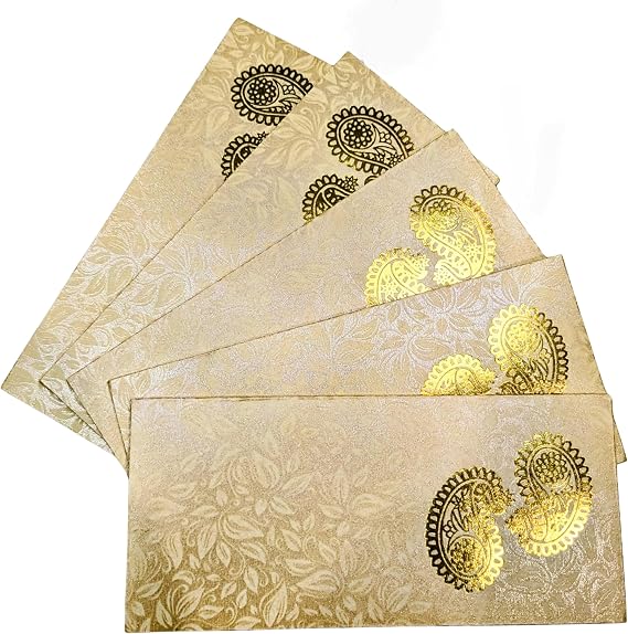 Shagun Envelopes Designer Set Money Cash Gift Envelope (pack of 5) for Indian Wedding/Engagement/Diwali/Birthday/Anniversary (Beige)
