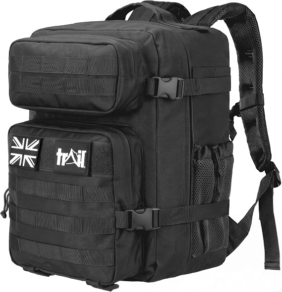 Trail Tactical Backpack, 30L, Military MOLLE Rucksack, Black