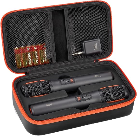 Wireless Microphone Case Compatible with JBL System, Wireless Microphone System, Handheld Travel Bag with Dual Mic for Singing or Karaoke for Receiver, Adapter, Black, 11*6*3.25 Zoll., No