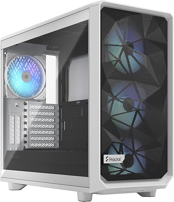 Fractal Design Meshify 2 White RGB Case - Tempered Glass - E-ATX Compatible - Enhanced Airflow - Aspect 14 RGB PWM Fans