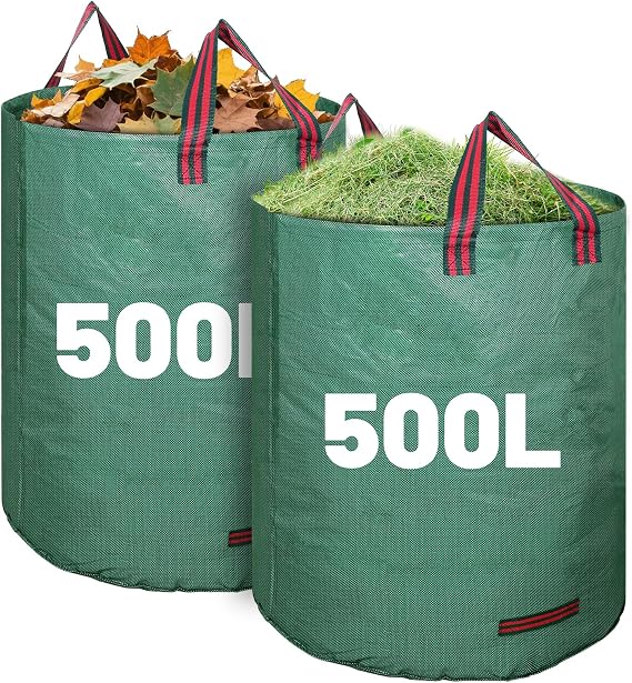 2 Pack 500L Large Garden Waste Bags with Handles, Heavy Duty Yard Bin Bags