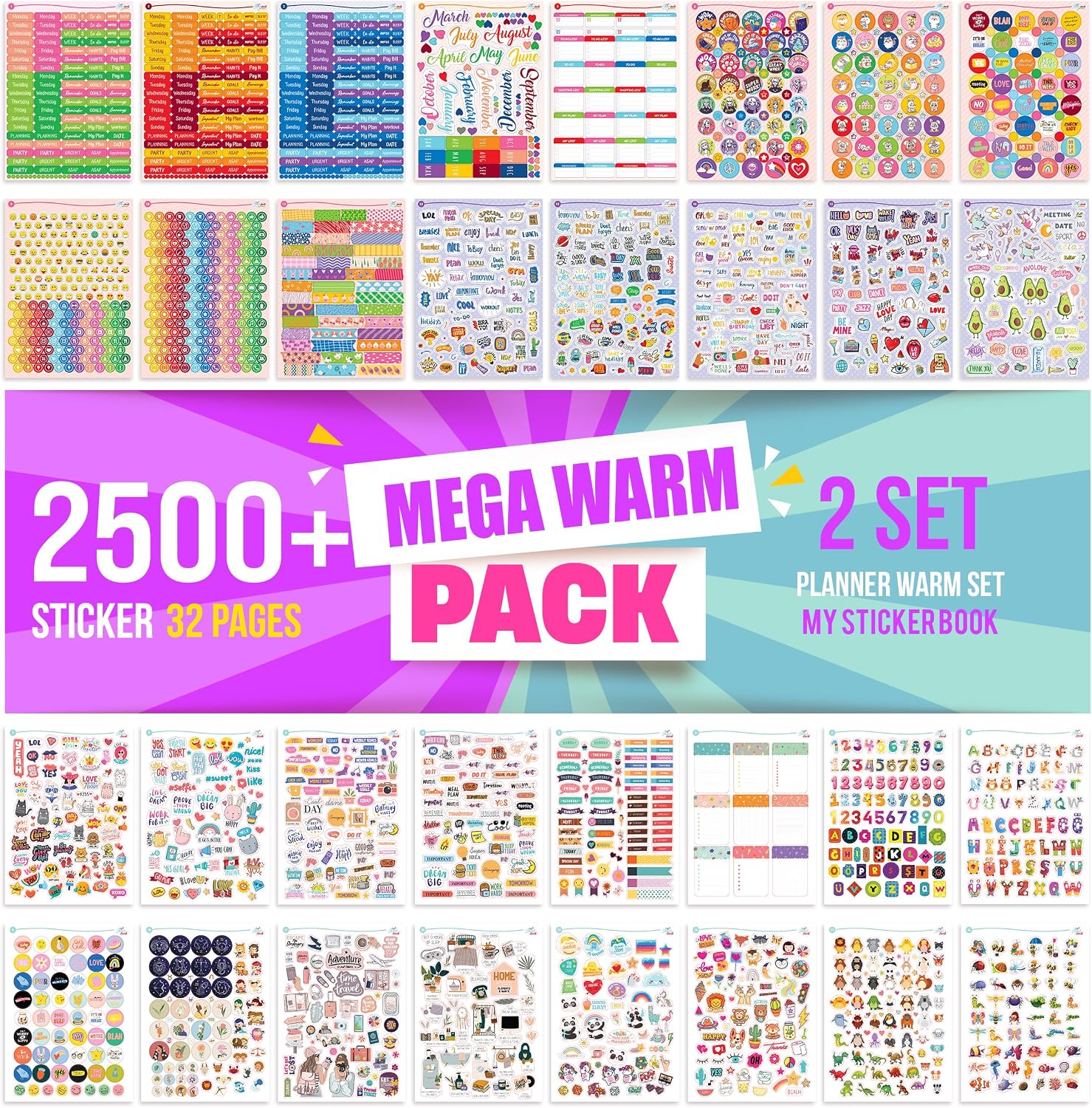 colortouch Sticker Set - 2500 Pieces, 32 Page Stickers - Calendar, Agenda, Diary, Planner, Notepad, Editor Tags for Journal - Scrapbook Sticker - Stickeralbum - Sticker Book