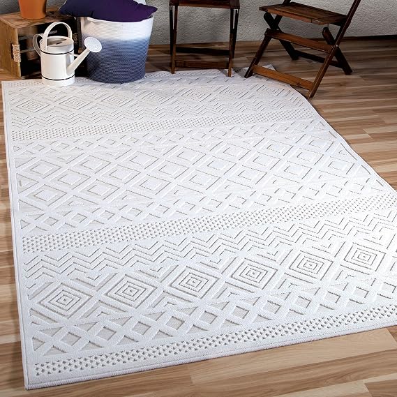 Orian Rugs Boucle Collection 394238 Indoor/Outdoor High-Low Coastal Diamond Area Rug, 7'9" x 10'10", Natural Ivory