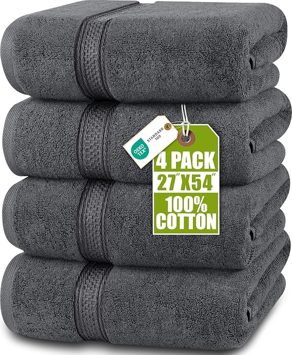 Utopia Towels Cotton Bath Towels, Pack of 4, 69x137 cm, Grey