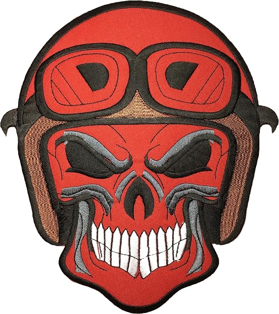 [Large Size] Papapatch Skull Dead Head Helmet Goggles Ghost Zombie Death Biker Rider Chopper Motorcycle Jacket Vest Costume Embroidered Sew on Iron on Patch - Red (IRON-SKULL-HELMET-RED-LARGE)