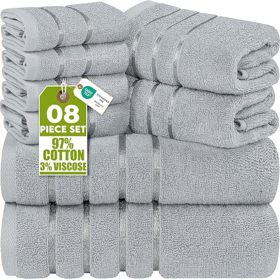 Utopia Towels - 8 Piece Bath Towel Set (Cool Grey)
