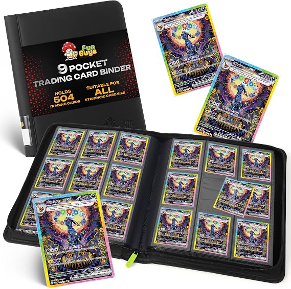 FunGuys Trading Card Binder, 9 Pocket, 504 Side Loading Sports Card Binder, Card Collection for Yugioh Card, MTG, TCG Book Holder