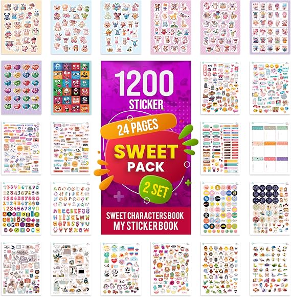 colortouch Sweet Sticker Set - 1200 Adet Çıkartma - Çocuklar, Kızlar, Gençler ve Yetişkinler için Sticker Book - Laptop, Günlük, Ajanda, Takvim ve Planner için Cute Stickers