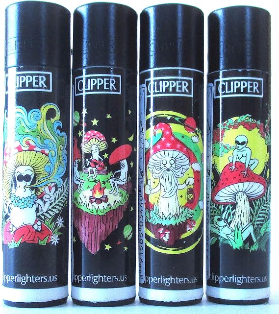 Clipper Groovy Psychedelic Mushrooms Refillable Lighters Lot of 4