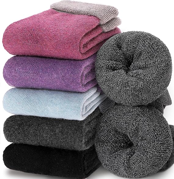 EBMORE Womens Merino Wool Thermal Warm Winter Thick Socks Cosy Crew Comfy Hiking Walking Work Socks for Ladies 5 Pairs