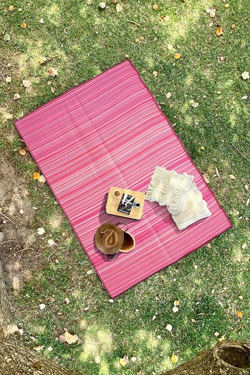 Katlanabilir Pembe Plaj Kamp Piknik Bahçe Balkon Teras Hasır Halı Mat Savan Kilim Karavan Halısı