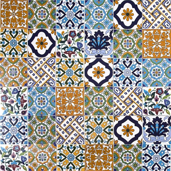 Cerames Moroccan Ceramic Tiles Wati - Moroccan Ceramic Mosaic Tiles for Bathroom, Kitchen, Living Room, Shower, Kitchen backsplash | Coloured Moroccan wall Ceramics in Oriental Style 10x10 cm