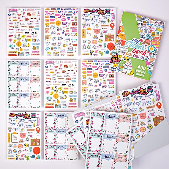 colortouch Sticker Set - Kızlar, Gençler ve Yetişkinler için 400 Adet Çıkartma Seti - Scrapbook Sticker Kitabı - Laptop, Günlük, Ajanda ve Planner için Bullet Journal Sticker Koleksiyonu