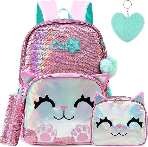 Meetbelify Backpack for Girls Backpacks for Elementary Preschool Students Kids School Cute Backpack with Lunch Box