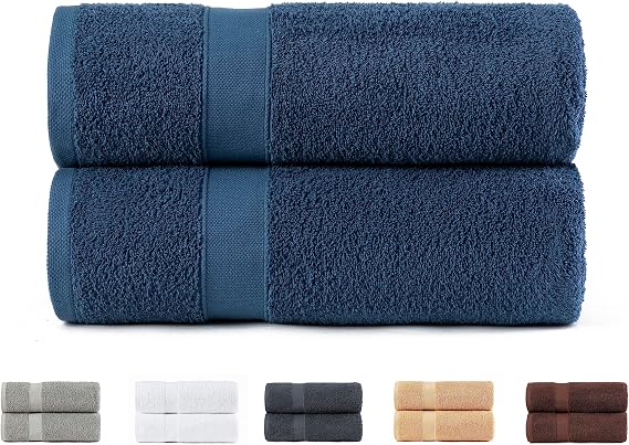 Todocama Set of 2 Shower Towels, 100% Cotton, 550 GSM, Extra Soft, Highly Absorbent and Quick Drying, 70 x 140 cm, Navy Blue