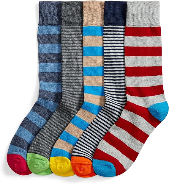 Amazon Essentials Men's Comfortable Cotton-Poly Blend Patterned Dress Socks