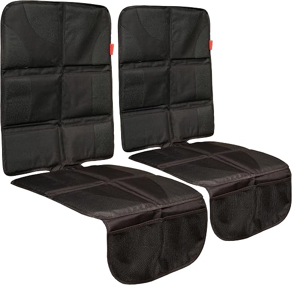 Lusso Gear Car Seat Protector Twin Pack, Thick Padding, 2 Mesh Storage Pockets, Waterproof, Protects Fabric or Leather Seats from Child Car Seat and Pets, Non-Slip Rubber Padded Backing, No Imprint